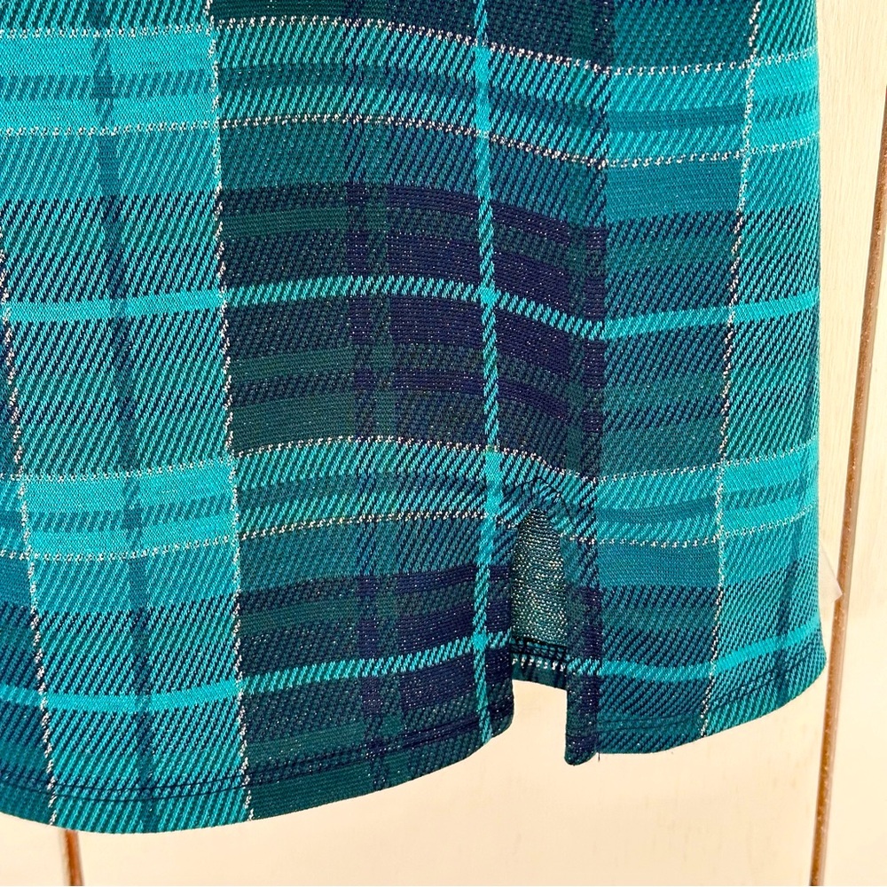 So Girls Plaid Jumper L (10-12) Tartan Green Silver Metallic Thread NWT - Picture 5 of 6